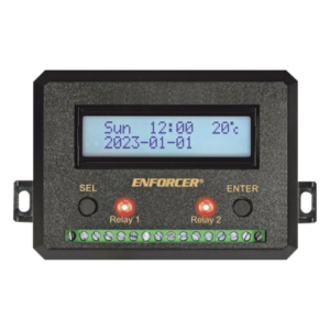 ENFORCER SECOLARM SA-027HQ – Temporizador Anual / Dos Relevadores / 99 Eventos por Relé / Pantalla LCD / 12-24 VCD / 4.13x2.99x1.3 in