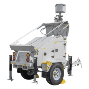 PRECISION PST-VTS-3P – Torre de Vigilancia Móvil / Mástil Retráctil 7.5 m (24.6 ft) / 3 Bases para Paneles Solares / Traila para Videovigilancia o Iluminación / Construcción Resistente a Clima Adverso