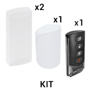 SFIRE KIT-RF-SFIRE-2 – Kit Sensores Inalámbricos / 345 MHz / 2 Contactos Magnéticos / 1 PIR Inmunidad Mascotas 31 kg / 1 Llavero / 12 m (39.4 ft) 90° / Batería 5 Años