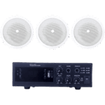 EPCOM PROAUDIO EPB120E/3CS – Kit de Sonido Ambiental / Amplificador 120W / 3 Altavoces de Plafón 5" / Sistema 70/100V / Bluetooth y USB / Entrada XLR Phantom 48V