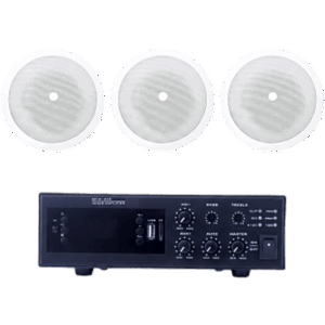 EPCOM PROAUDIO EPB120E/3CS – Kit de Sonido Ambiental / Amplificador 120W / 3 Altavoces de Plafón 5" / Sistema 70/100V / Bluetooth y USB / Entrada XLR Phantom 48V