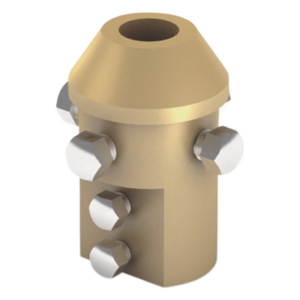 APLICACIONES TECNOLOGICAS AT-011-A – Adaptador de Punta Pararrayo / Mástil 1 1/2" (38.1 mm) / Latón / Conductores 8-10 mm / Sección 50-70 mm² / 655 g