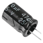 SYSCOM CE470/25V – Capacitor Electrolítico Radial / 470 µF / 25 Vcc / 105 °C / 8 x 15 mm