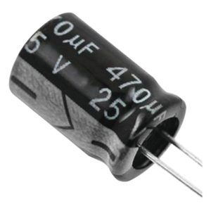 SYSCOM CE470/25V – Capacitor Electrolítico Radial / 470 µF / 25 Vcc / 105 °C / 8 x 15 mm