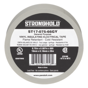 PANDUIT ST17-075-66GY – Cinta Aislante Eléctrica / PVC 0.18 mm / 19 mm x 20.12 m (66 ft) / 600V / UL 510 / Gris