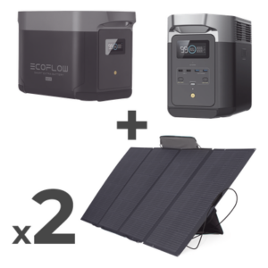 ECOFLOW DLT2MAX-KIT-BPLUS – Kit de Estación de Energía Portátil / 4096Wh Total / 2400W Continuo / 4800W Pico / 2 Paneles Solares Flexibles 400W / 6 Salidas CA / Wi-Fi y Bluetooth