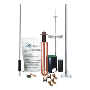 TOTAL GROUND KIT-MASTER-DIPOLOV2 – Kit de Pararrayo Dipolo Corona / Ángulo de Protección 72° / Mástil 1.2 m (3.9 ft) / Electrodo 45A / Mejorador de Suelo 11 kg / Base Plana Integrada