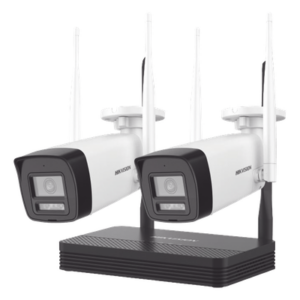 HIKVISION NKS422W0H – Kit de Videovigilancia IP Inalámbrico / 2 Megapixel / NVS 4 Canales / 2 Cámaras Bala / Dual Light IR 30 m (98.4 ft) + Luz Blanca 20 m (65.6 ft) / Wi-Fi 2.4 GHz / Audio Bidireccional / IP66