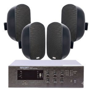 EPCOM PROAUDIO SFB240/4WS50 – Kit de Amplificador de Escritorio / 240W RMS / Salida 70/100V / 4 Altavoces de Pared 5" / Taps 3W a 50W / Bluetooth y MP3 Integrados