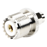 RF INDUSTRIES,LTD RSA-3457 – Adaptador Coaxial en Línea / SMA Macho a UHF Hembra (SO-239) / Cuerpo Bronce Niquelado / Contacto Oro / Aislante Teflón