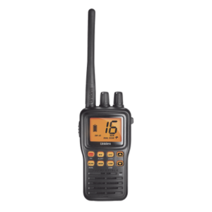 UNIDEN MHS75 – Radio Marina VHF Portátil / IPX8 Sumergible y Flotante / Potencia 1-5 W / Batería 12 h / Canales Internacionales, USA y Canadá
