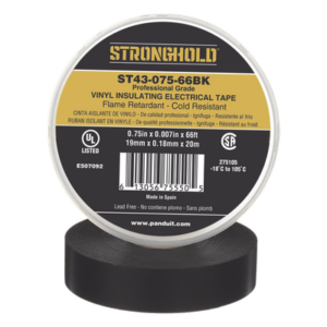 PANDUIT ST43-075-66BK – Cinta Aislante Eléctrica / PVC Profesional / 20 m Largo / 19 mm Ancho / 0.18 mm Grosor / 8000V Dieléctrica / -18°C a 105°C