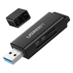UGREEN 40752 – Lector de Tarjetas USB 3.0 / Doble Ranura TF/SD Simultánea / Transferencia 5 Gbps / Soporte 2 TB / Compacto con Llavero