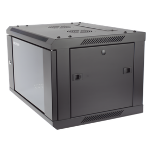 HIKVISION DS-XS6406-S/B – Gabinete de Montaje / 6 Unidades de Rack / 19" / Carga 40 kg / Puerta Cristal Templado / Pared o Piso / 600 x 368 x 450 mm (23.6 x 14.5 x 17.7 in)