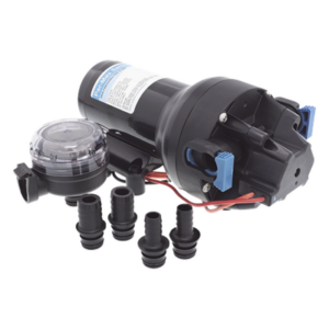 JABSCO P501J-118S-3A – Bomba de Diafragma de Presión / 12 Vcd / 5 GPM (18.9 l/min) / 60 psi (4.8 bar) / Autocebante 2.4 m (7.9 ft) / IPX6