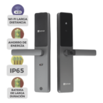 EZVIZ CS-DL05-R100 – Cerradura Inteligente / Cerrojo Tipo Americano / Wi-Fi y Bluetooth / 50 Huellas / IP65 / -25°C a 70°C / Botón de Timbre