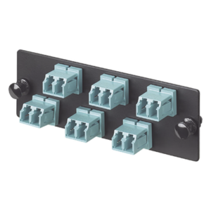 PANDUIT FAP6WAQDLCZ – Placa Acopladora de Fibra Óptica / 12 Fibras OM3/OM4 / 6 Conectores LC Dúplex / Cerámica Zirconia / Color Aqua