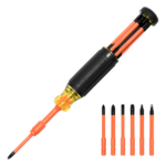 KLEIN TOOLS 32306-INS – Destornillador Aislado Multiuso / 6 en 1 / Aislamiento 1000V CAT III / Auto-Lock / Cushion-Grip / Almacenamiento Integrado