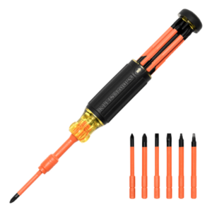 KLEIN TOOLS 32306-INS – Destornillador Aislado Multiuso / 6 en 1 / Aislamiento 1000V CAT III / Auto-Lock / Cushion-Grip / Almacenamiento Integrado