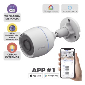 EZVIZ CS-H3C – Cámara Bala IP / 2 Megapixel / Wi-Fi 2.4 GHz / Lente 4 mm 82° / IP67 / Micro SD 512 GB / Audio Integrado