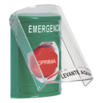 STI SS21A2EM-ES – Botón de Emergencia de Superficie / Tapa de Policarbonato / Bocina Pre Alarma / 2 Relés C 10 A / Texto en Español / Solo Interior