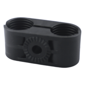 SYSCOM TOWERS CB-58 – Sujetador Plástico para Cable Coaxial / Doble Fijación / 5/8" / Varilla Roscada 3/8" o M10 / ISO 9001:2015 y RoHS