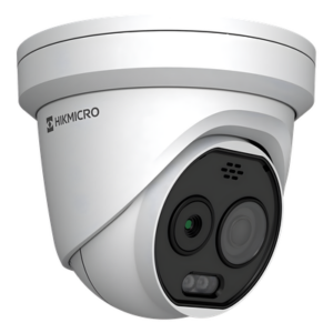 HIKVISION HM-TD1228T-2/G1/T3A – Cámara Turret IP Bi-espectral / Térmica 256×192 / Óptica 5 Megapixel / Detección de Temperatura -20°C a 650°C / Dual Light 30 m (98.4 ft) / IA Avanzada
