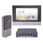 HIKVISION DS-KIS603-P/S – Kit de Videoportero IP / Pantalla Táctil 7" / Cámara 1080p / IR Nocturno 3 m (9.8 ft) / IP65 / PoE / Apertura MIFARE / App Móvil