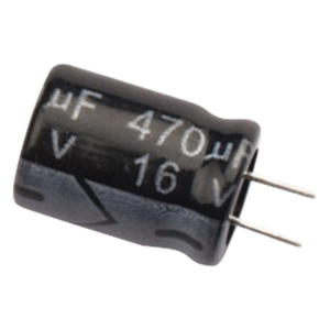SYSCOM 0470M0016V – Capacitor Electrolítico de Aluminio / 470 μF / 16 Vcc / 105 °C / Radial 8.0 x 11 mm / Corriente de Rizado 305 mA RMS