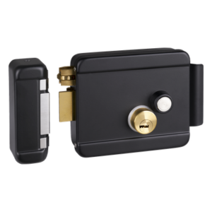 ACCESSPRO BL-ACCESSRIMBL – Cerradura Eléctrica con Botón de Salida / Doble Cerrojo / 12 VDC 2.5 A / Activación por Pulso 2 s / Exterior Izquierda / Cuerpo 129 x 103 x 38 mm