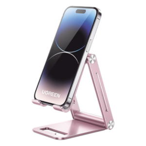 UGREEN 90460 – Soporte para Celular / Aluminio / Plegable / Multiángulo / 4.7 a 7.9 pulgadas / Carga 600 g / Rosa