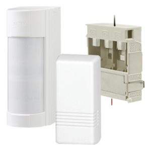 OPTEX VXI-R-WH – Kit Detector Inalámbrico para Exterior / Dual PIR + Microondas / 12 m (39.4 ft) / 90° / IP55 / Transmisor 2 Zonas / Anti-Enmascaramiento IR