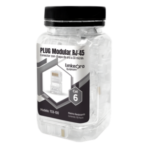 LINKEDPRO BY EPCOM TC6-100 – Plug Modular RJ45 / Cat6 / Sin Blindaje / 23AWG / Chapado Oro 30 Micras / 100 Piezas