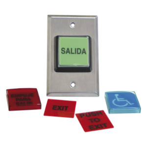 RCI - DORMAKABA 972LESMO – Botón de Salida / Placas Intercambiables Español/Inglés / LED 12 VCC / NO/NC / Acero Inoxidable / ADA