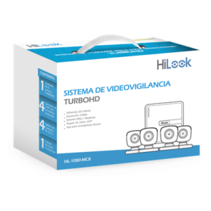 HiLook by HIKVISION HL-1080-MC8 – Kit TurboHD / DVR 8 Canales / 1080p / H.265+ / 4 Cámaras Bala 2 MP / Lente 2.8 mm / Cables 18 m (59.1 ft)