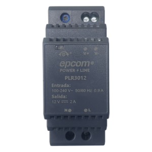 EPCOM POWERLINE PLR-3012 – Fuente de poder DIN Riel / 15 Vcc / 2 A / 30 W / Entrada 100-240 Vca / Terminales 5.5 x 2.5 mm / -20°C a 45°C / 3.7 x 1.4 x 2.3 pulgadas
