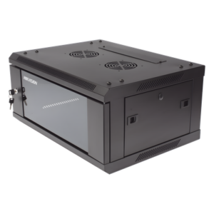 HIKVISION DS-XS6404-S/B – Gabinete de Montaje en Pared / 4 Unidades de Rack / 19" / Cristal Templado / Carga 40 kg / Acero / 600 x 450 x 281 mm