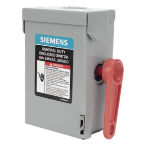 SIEMENS GNF221A – Interruptor de Seguridad / 240Vca / 2 Polos / 30A / NEMA 1 / Sin Portafusibles / 10k-100k AIC