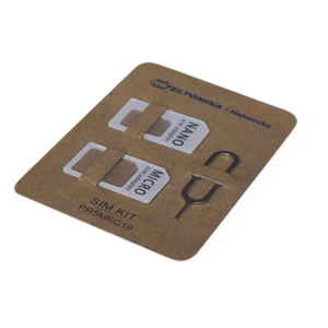 TELTONIKA PR5MEC19 – Kit de Adaptador SIM / Cartón Kraft Ecológico / Aguja Acero Inoxidable 0,60 mm / Adaptadores Nano y Micro SIM / Peso 1 g