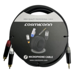 COSMICONN CMC220AS-TP-2RM-3-YBG1 – Cable Audio 3.5mm a 2 RCA / 3m (9.8ft) / Conectores Negros / Diferenciadores Rojo y Blanco / Nylon Trenzado / Cobre OFC