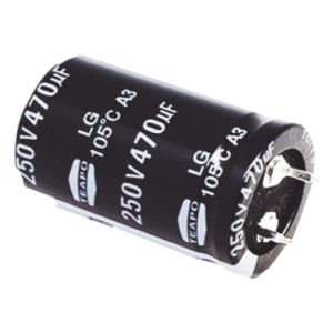 SYSCOM CE470/250V – Capacitor Electrolítico de Aluminio / 470 µF / 250 VDC / 105 °C / 25 x 40 mm / Radial