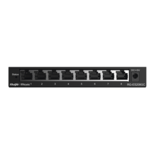 RUIJIE RG-ES208GC – Switch Administrable Gigabit / 8 Puertos 10/100/1000BASE-T / Capa 2 / Switching 16 Gbps / Forwarding 11.9 Mpps / Modo CCTV 250 m (820 ft) / Fanless