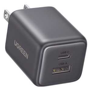UGREEN 55533 – Cargador Rápido GaN / 20 W / Dual Puerto USB-C PD + USB-A QC 3.0 / Ultracompacto 43 x 33.6 x 32 mm