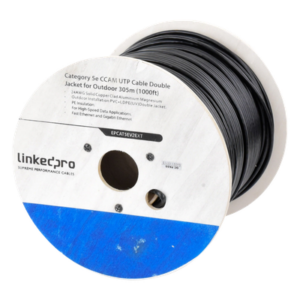 LINKEDPRO BY EPCOM EP-CAT-5E-V2-EXT – Bobina de Cable UTP / Cat5e / 305 m (1000 ft) / CCA 24 AWG / Doble Forro Intemperie / 100 MHz