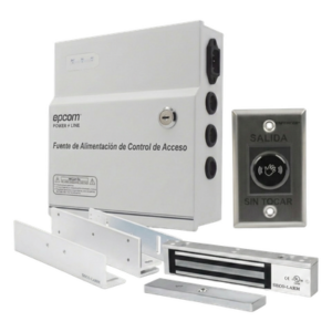 ENFORCER SECOLARM E941600/KIT12V – Kit de Control de Acceso / Fuente 12 VCD 5A / Chapa Magnética 600 lbs / Botón Sin Contacto / Montajes L y Z / Batería de Respaldo Opcional