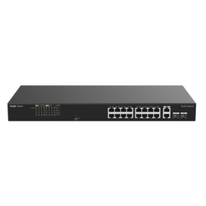RUIJIE RG-ES118FGS-LP – Switch PoE+ No Administrable / 16 Puertos 10/100 PoE+ / 2 Uplinks Gigabit / 2 SFP Combo / 120W PoE / 7.2 Gbps / Sin Ventilador
