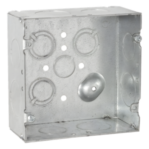 RACO HUB-265 – Caja Cuadrada Eléctrica / Acero Galvanizado / 42 in³ / 4.688 x 4.688 in / 9 Entradas Conduit / 2-1/8 in Profundidad