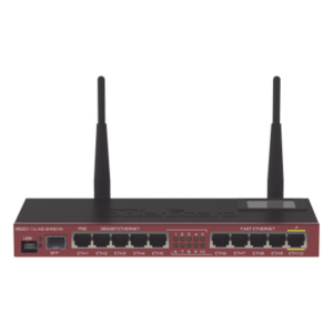 MIKROTIK RB2011UIAS-2HND-IN – Router Board, 10 Puertos Ethernet, 1 Puerto SFP, Wi-Fi de Gran Cobertura 2.4 GHz Antenas de 4 dBi, hasta 1 Watt de potencia