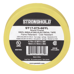 PANDUIT ST17-075-66YL – Cinta Aislante Eléctrica / PVC 0.18 mm / 19 mm x 20.12 m (66 ft) / 600V / UL 510 / Amarillo