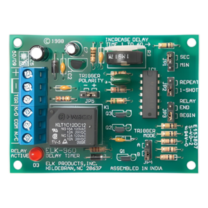 ELK PRODUCTS ELK960 – Relé con Temporizador / SPDT / Retardo 3-60 Seg o 3-60 Min / Activación Positiva/Negativa 4.5-24 VCC / Alimentación 12-24 VCC